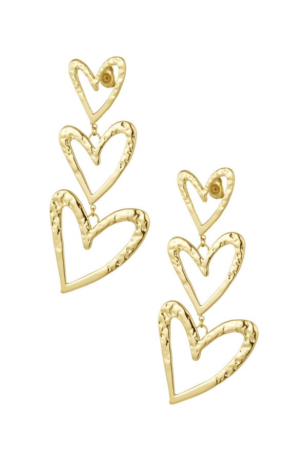 Oorbellen triple heart gold
