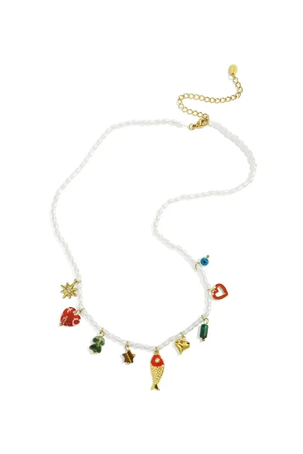 Ketting RVS met bedels en parels