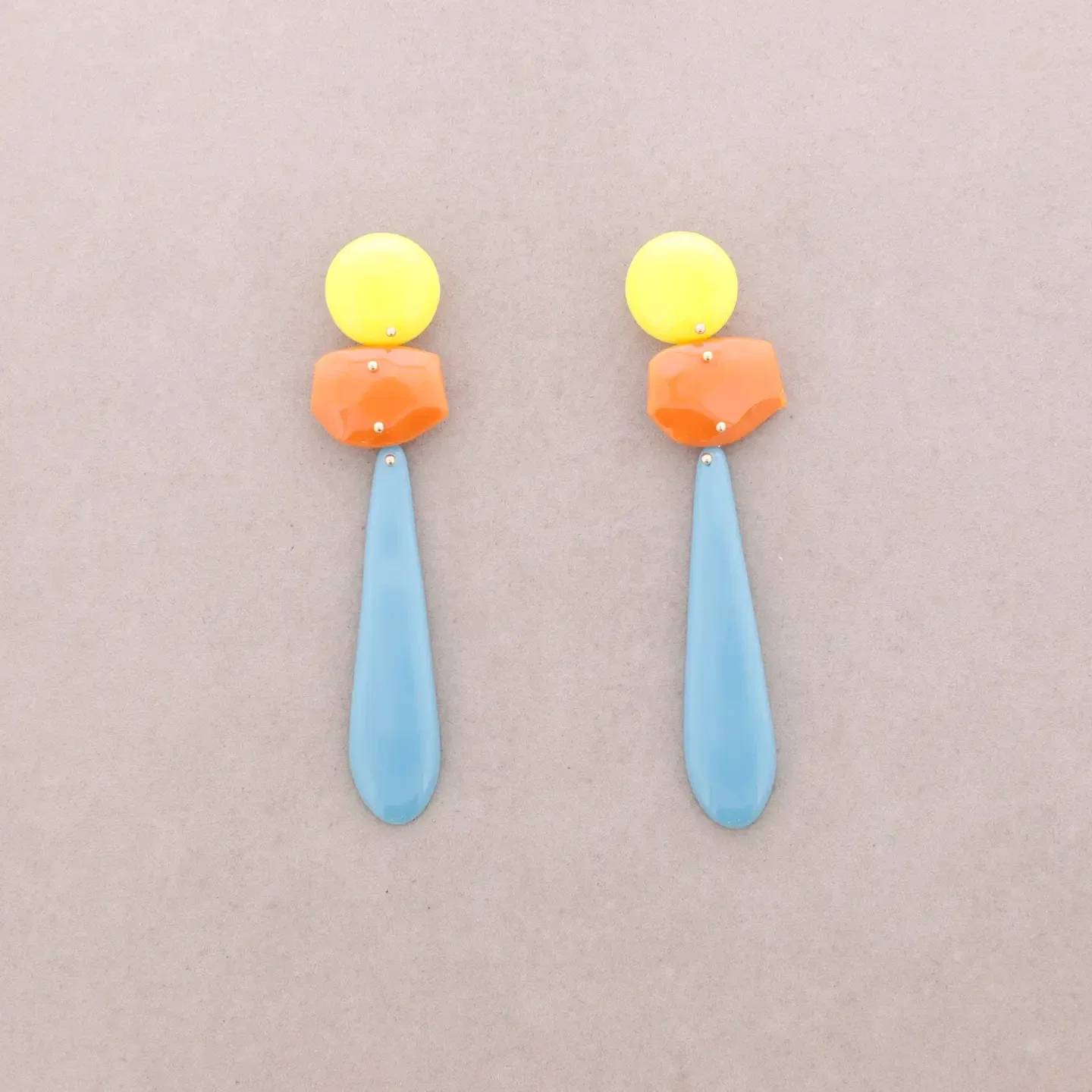Oorbellen met harskralen en RVS - geel oranje blauw