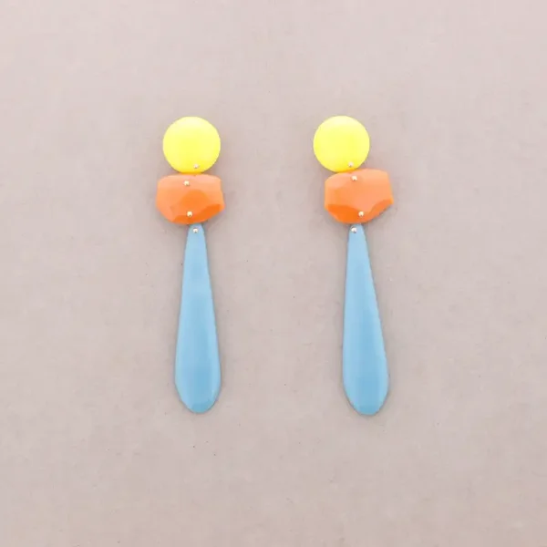 Oorbellen met harskralen en RVS - geel oranje blauw