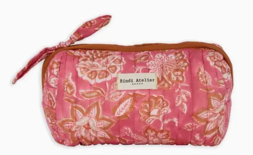 Gewatteerde katoenen make-uptas met blockprint - Matira Rosa