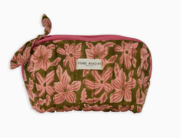 Gewatteerde katoenen make-uptas met blockprint - Manoa Verde
