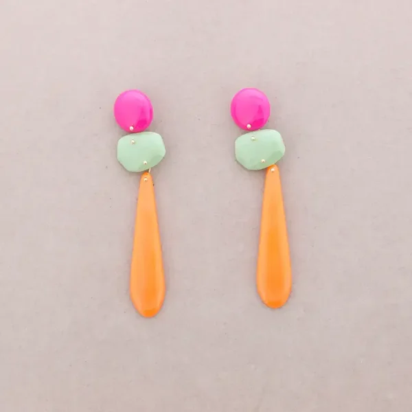 Oorbellen met harskralen en RVS - roze groen oranje
