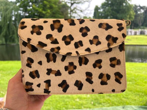 Leren tasje panterprint