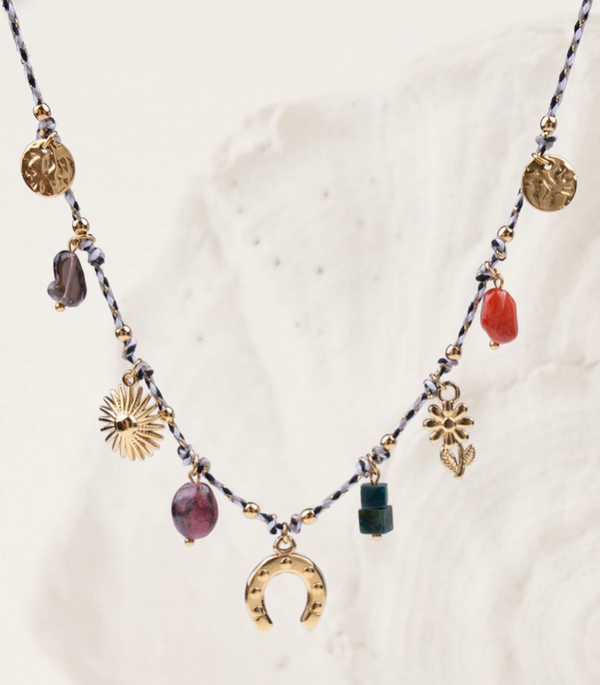 Ketting boho met bedels - black