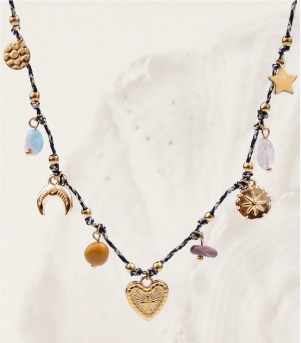 Ketting boho met bedels - zwart