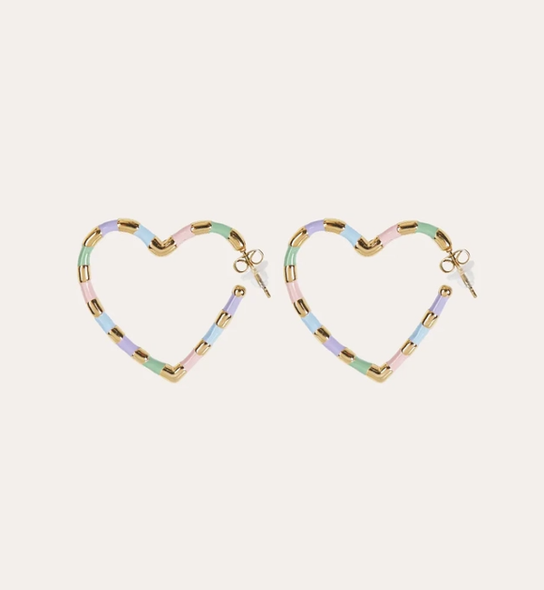 Oorbellen hart emaille - pastel