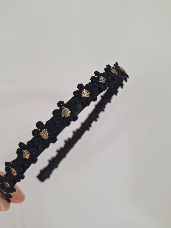 Diadeem zwart/goud bloemetjes