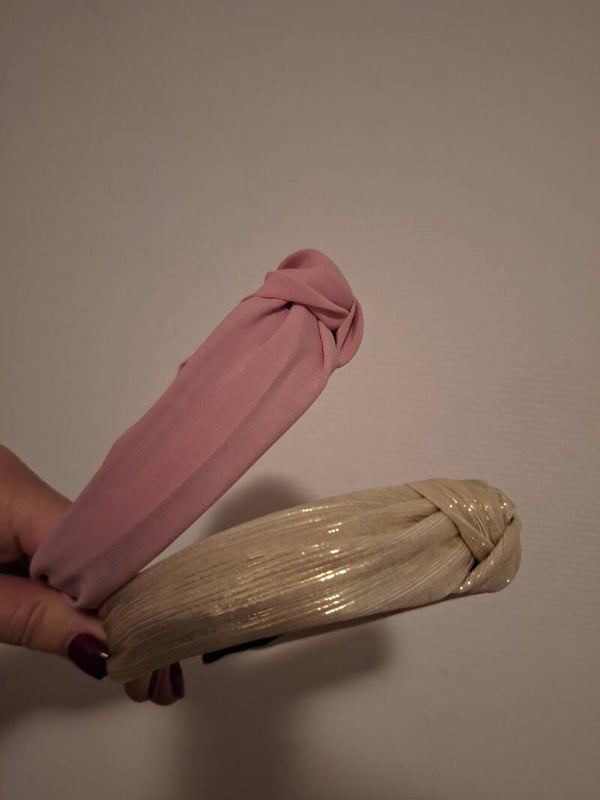 Knoophaarband roze & goud