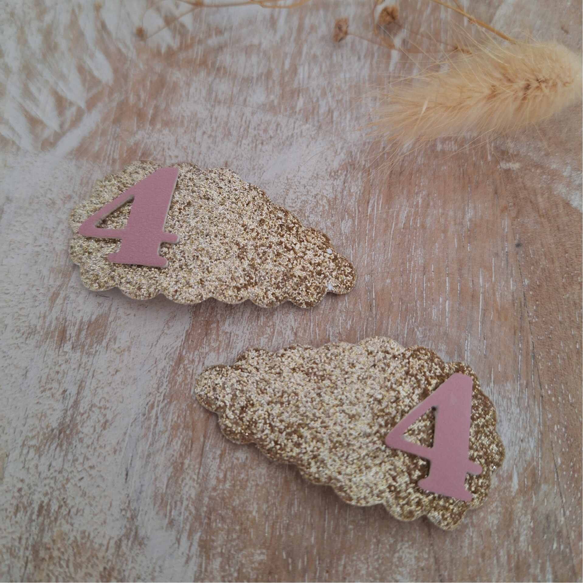 Cijferknipje - Goudglitter/roze (1st)