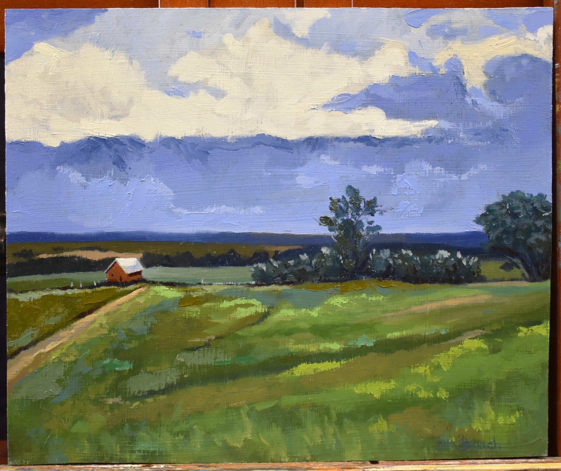 Red Shed next to Green field