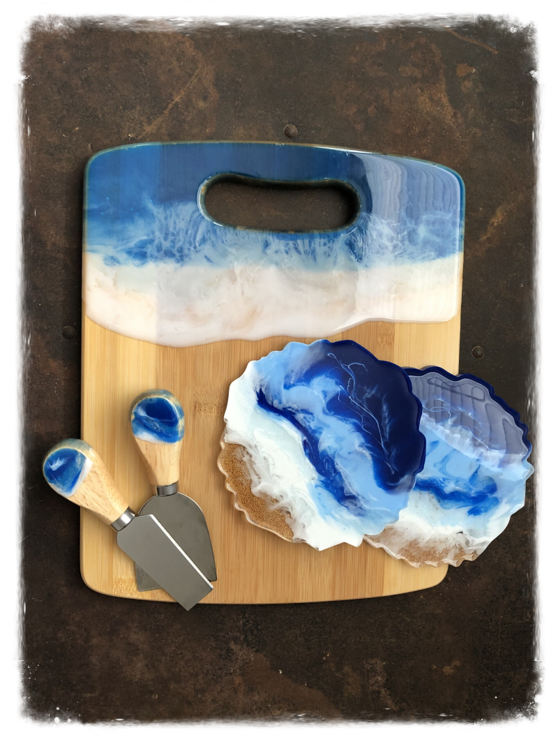 Resin Art Charcuterie Board "Pacific" Collection with micro-beads (sand)