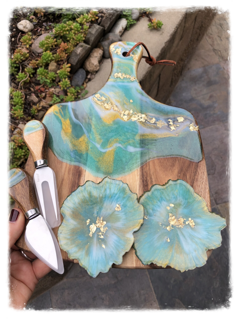 Resin Art Charcuterie Board "Creamsicle Wave" Collection
