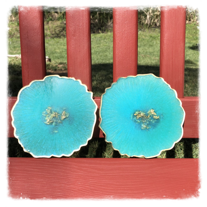 Resin Art "Great Choice in Turquoise" Coasters Set of Two