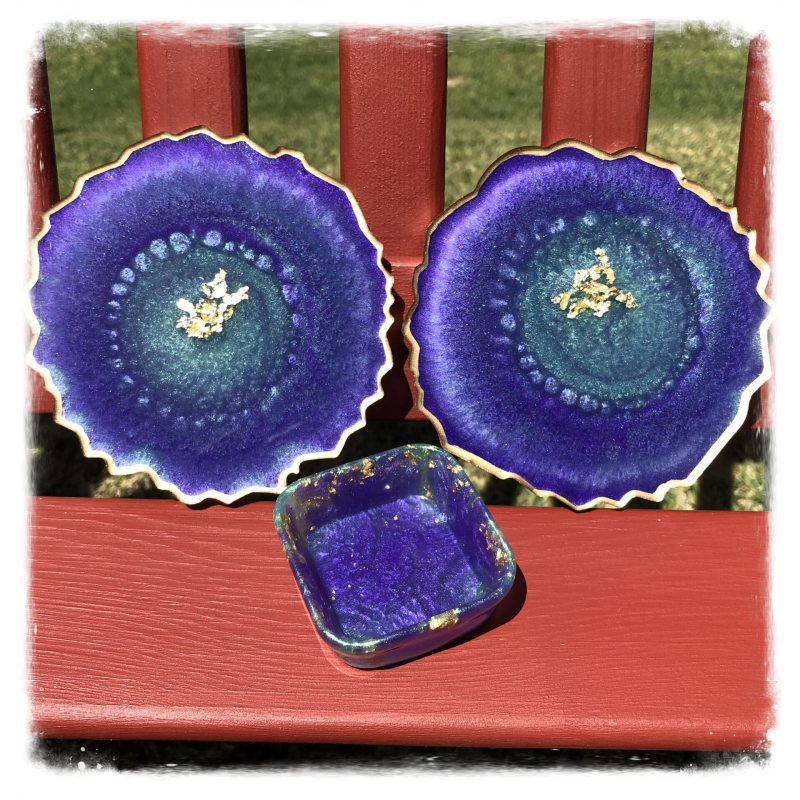 Resin Art "Pearls of Purple" Coasters with Matching Side Dish