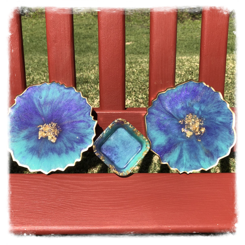 Resin Art "Use Your Fusion Too" Coasters with Matching Side Dish