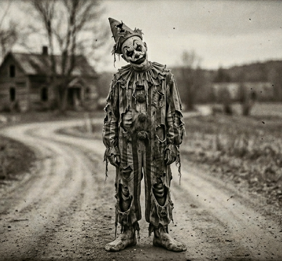 4x6 High Gloss Photograph - Terrifying Clown on Dirt Road