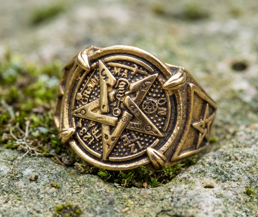 Bold Gold Pentacle Ring Infused with Black Magic Life Control Wishes Granted