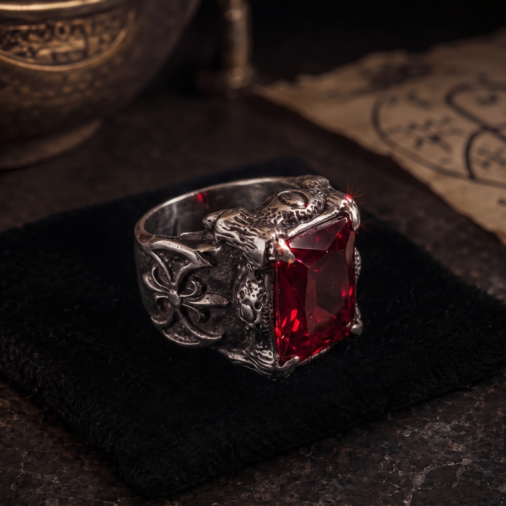 Black Magic Djinn Ring Ifrit Master Ornate Red Fire Opal Ring ONE OF A KIND