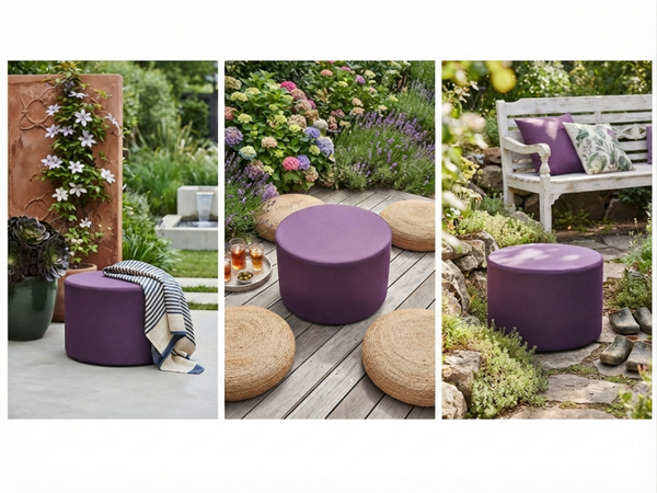 Poef in outdoorstof 60cm doorsnee 35 hoog