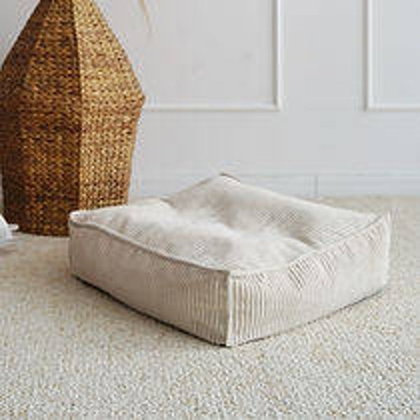 Moje. Velvet Rib Velvet - Ottoman - vierkante kinderpoef