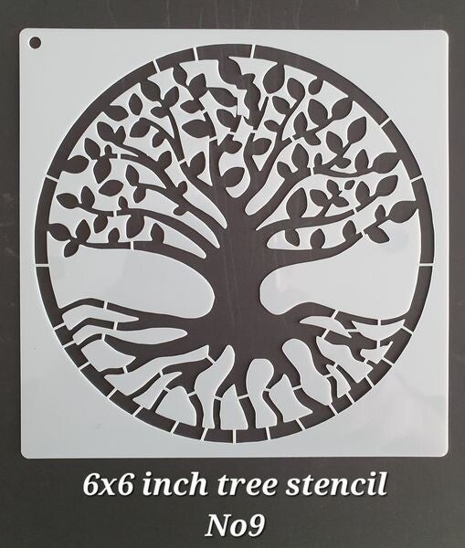 6 inch Square TREE of LIFE Stencil No9 Scrapbooking Tee Shirt Wall Floor Painting Glass Fabric DIY Greeting Cards Stencil Mylar Mixed Media Decorative Cake Stencils Furniture Spray Paint Templates Craft Projects Interior Exterior