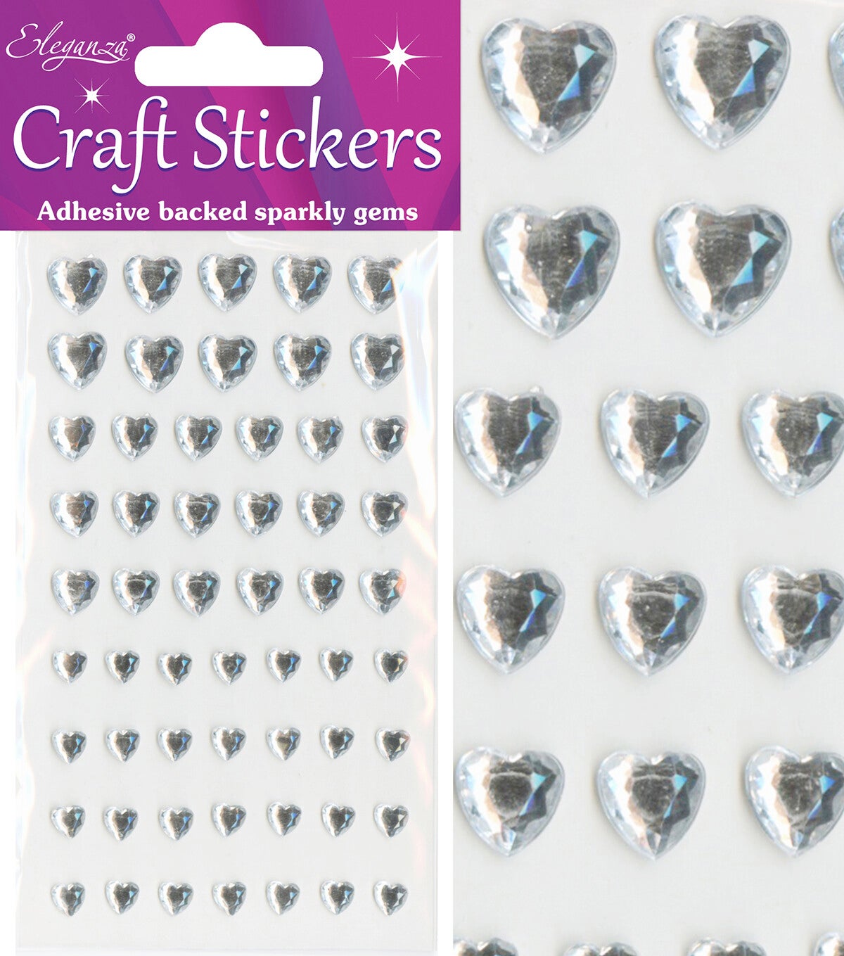 ELEGANZA GEMS DIAMANTE HEARTS Mix 6mm &10mm No.43 Adhesive Backed Stickers Paper Craft Card Decoration Scrapbooking Embellishments