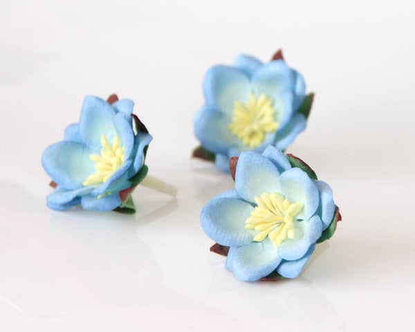 1Ox LARGE 2TONE SOFT BLUE CHERRY BLOSSOM Mulberry Paper Flowers.