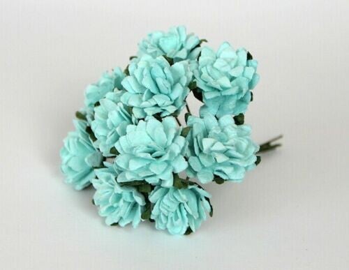 TURQUOISE ASTER Mulberry Paper Flowers  Card Making Scrapbooking Miniature Doll House Flower Art Birthday Card Floral Decoration Christening Anniversary New Baby Gift Wrapping Embellishments