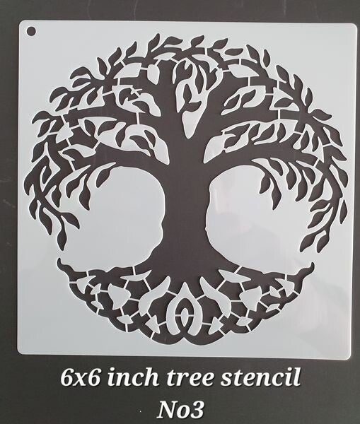 6 inch Square TREE of LIFE Stencil No3 Scrapbooking Tee Shirt Wall Floor Painting Glass Fabric DIY Greeting Cards Stencil Mylar Mixed Media Decorative Cake Stencils Furniture Spray Paint Templates Craft Projects Interior Exterior