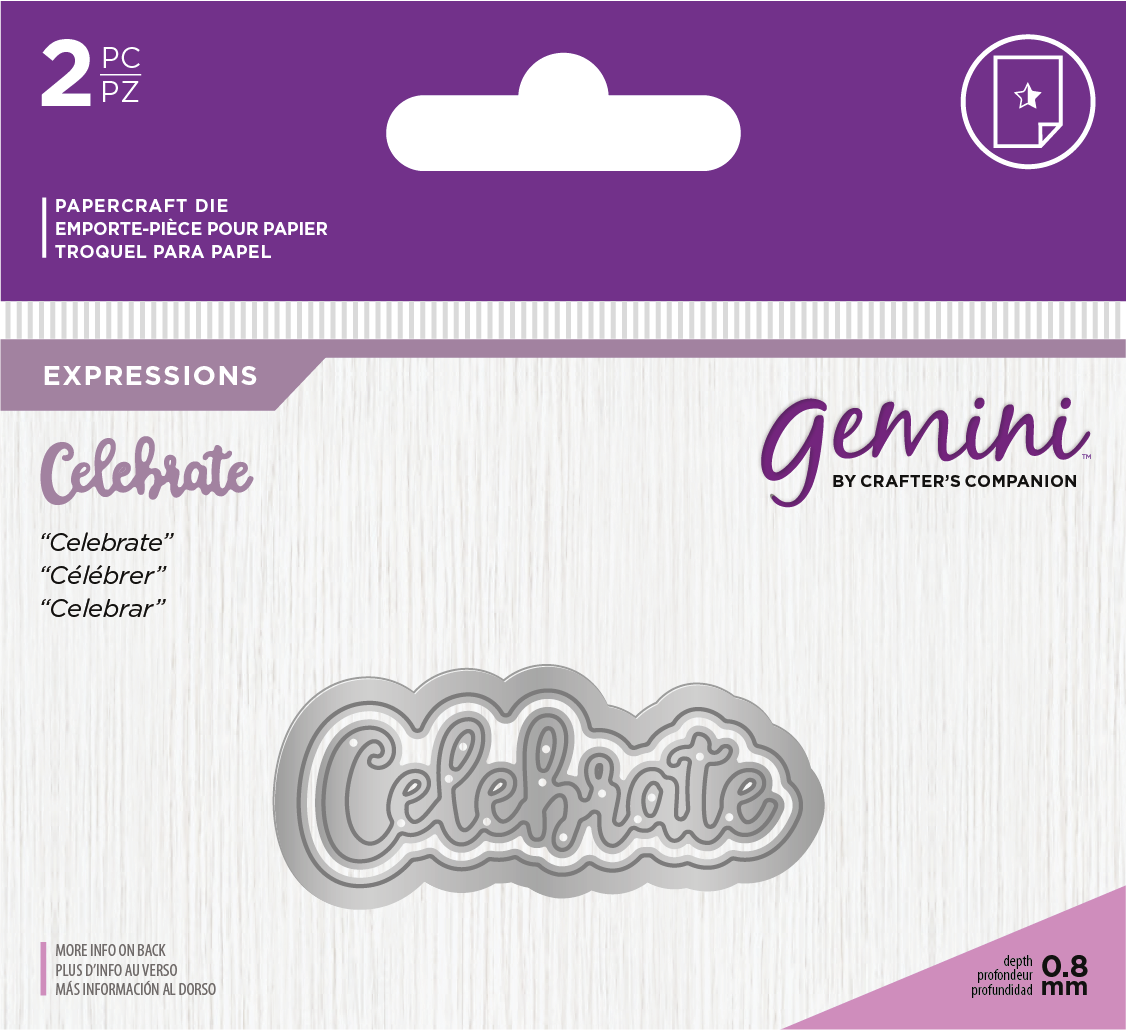 Crafters Companion – “CELEBRATE” 2pc Gemini Mini Die Expressions - Die'sire Essentials Only Words Word Cutting Dies