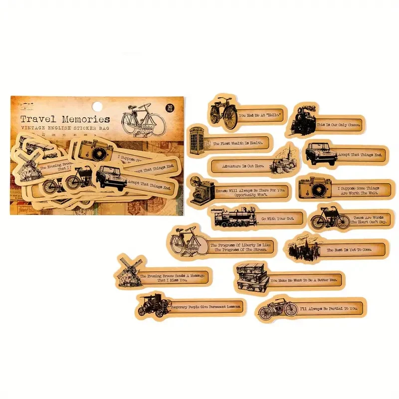 30 pcs TRAVEL MEMORIES Handmade Paper Craft Stickers Vintage Stationery, Card Making, Scrapbooking, Decorative Journal Materials Handmade DIY Material Paper Planning Creativity Collage Material