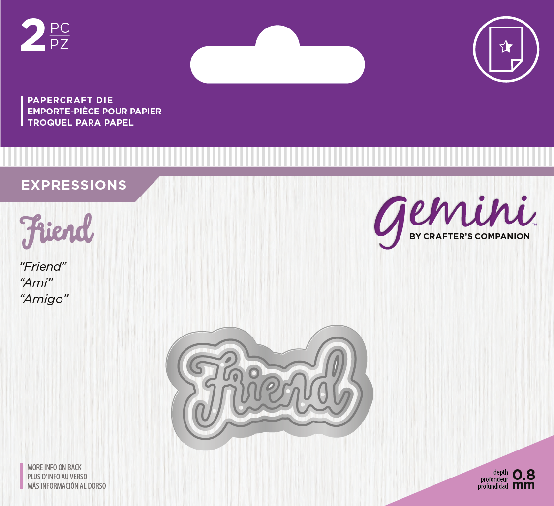 Crafters Companion – “FRIEND” 2pc Gemini Mini Die Expressions - Die'sire Essentials Only Words Word Cutting Dies
