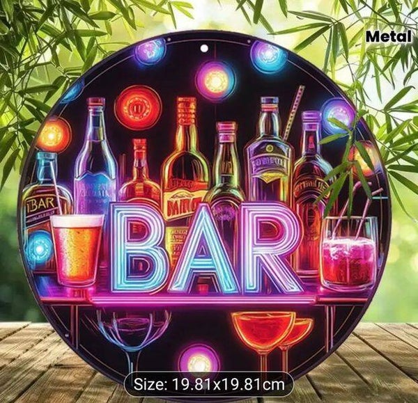 2D Flat Neon Style Bar Sign, Man Cave Backyard Bar, Pubs, Public Houses, Grocery Stores, Corner Shop, Off Licences, Restaurants, Garden Shed and Converted Garage Pub and Bar, Metal Neon Style Signs, 2D Flat Print, Size 8Inch Diameter, 8 Inch Diameter,