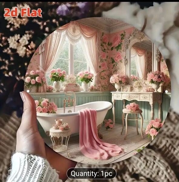 Vintage Bathroom Door Sign, Pink Floral Design Aluminium Waterproof Metal Door Plaque, Ensuite Bathroom, Bath, Shower, Washroom, Toilet, Mixer Brassware Taps, "Relax," "Soak," "Unwind," and "Breathe". Size 8 Inch Diameter,