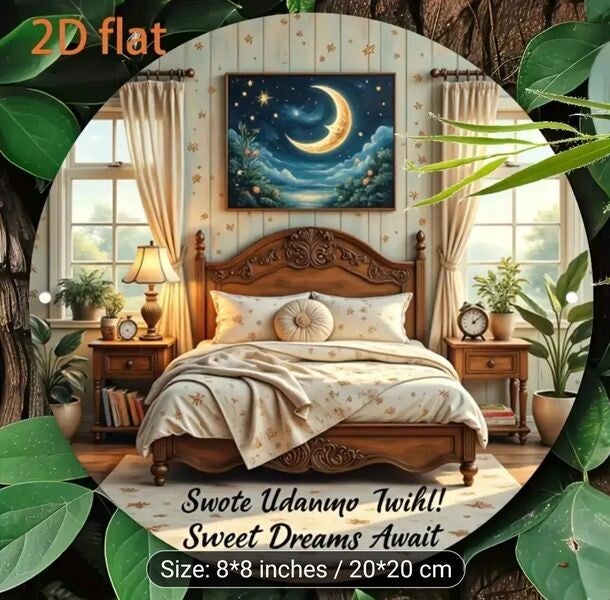 "SWEET DREAMS AWAIT" BEDROOM Round Metal Sign, Lightweight Decorative Wall Door Plaque, Inviting Bedtime Creative Gift, Lightweight, Simple to Fit, Durable Arts and Crafts Plaques, 8 Inch Diameter