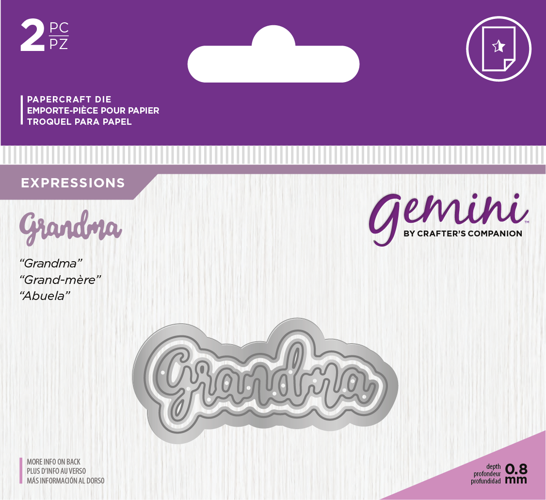 Crafters Companion – “GRANDMA” 2pc Gemini Mini Die Expressions - Die'sire Essentials Only Words Word Cutting Dies SALE