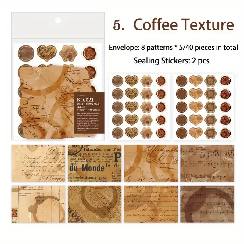 40pcs Small Vintage Retro Themed Envelopes 6.5 x 4.5cm with Sealing Stickers Suitable for Craft Retro Weddings Invitations Father's Day Christmas Birthdays Valentine's Scrapbooks Family Journal Gift Cards