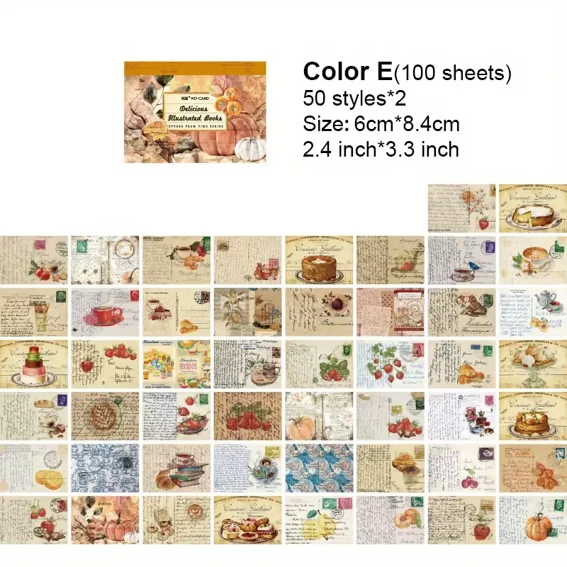 100 Sheets 2.4 x 3.3 inch DELICIOUS ILLUSTRATED BOOKS Vintage Card Making Embellishments Scrapbooking Paper Journal DIY Craft Papers Scrapbooking Decoration Journaling Gift Tags.