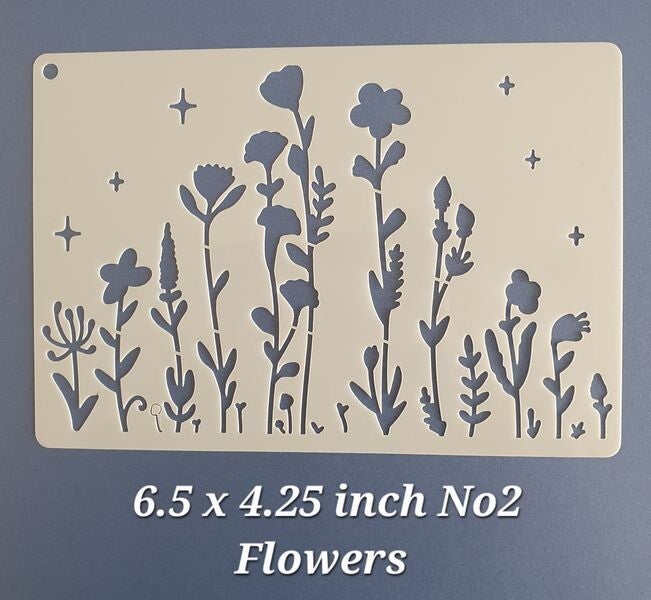 6.5 x 4.25 inch FLOWERS Stencil No2. Scrapbooking Tee Shirt Wall Painting Glass Fabric Greeting Cards Stencil Mylar Mixed Media Stencils Furniture Templates Craft Projects Interior Exterior