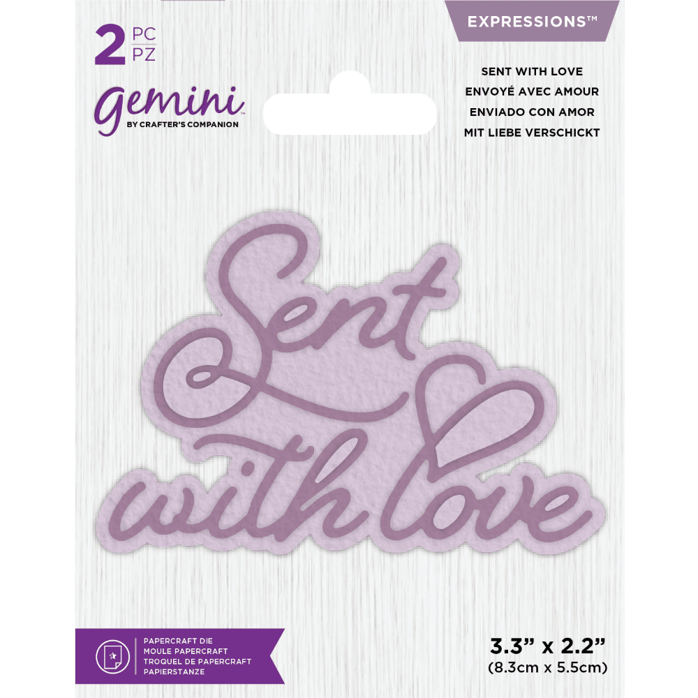 Gemini Mini Expressions “SENT WITH LOVE” 2pc Sentiment Metal Die Set Crafters Companion SALE