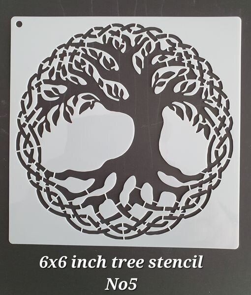 6 inch Square TREE of LIFE Stencil No5 Scrapbooking Tee Shirt Wall Floor Painting Glass Fabric DIY Greeting Cards Stencil Mylar Mixed Media Decorative Cake Stencils Furniture Spray Paint Templates Craft Projects Interior Exterior