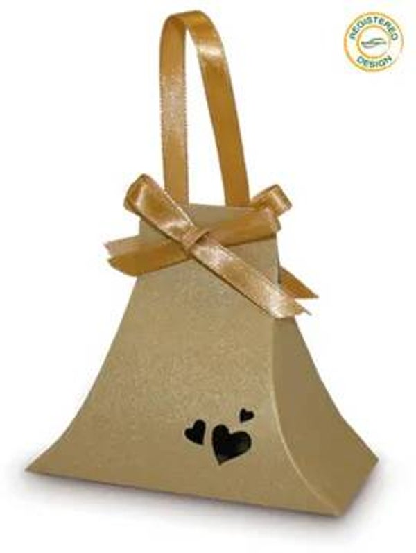 GOLD HANDBAG Heart Favour GIFT BOX Pearl Lustre Celebration Wedding Baby Shower Birthday engagement anniversaries