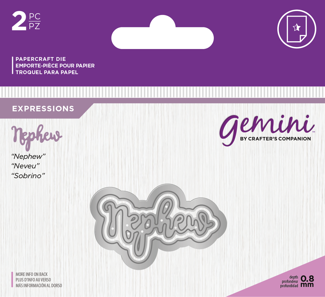 Crafters Companion – “NEPHEW” 2pc Gemini Mini Die Expressions - Die'sire Essentials Only Words Word Cutting Dies SALE