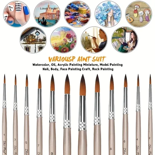 6-Piece Artist Paint Brush Set - Professional Nylon Bristles For Acrylic, Oil & Watercolour Painting