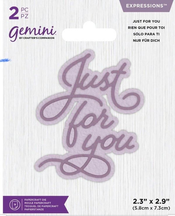 Gemini Mini Expressions “JUST FOR YOU” 2pc Sentiment Metal Die Set Crafters Companion SALE