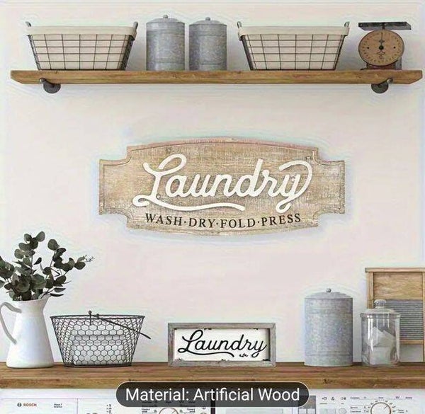 Modern Design LAUNDRY Room Labelling Wooded Sign, for Home, Launderette Business, Themed Wal Art, Kitchen, Utility Rooms, Fix Sign with Sticky Pads (Provided), Wash Dry Fold Press Lettering,