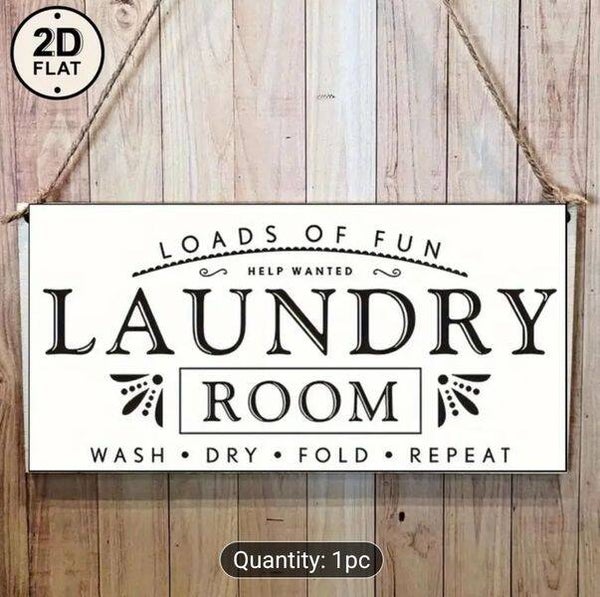 LAUNDRY ROOM "Wash Dry, Repeat" Wording Wooden Door, Wall Hanging Sign, for Home and Business's
