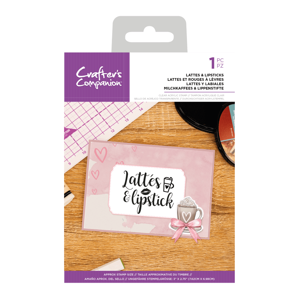 Crafter's Companion Clear Acrylic Quirky Sentiment Stamps LATTES & LIPSTICK