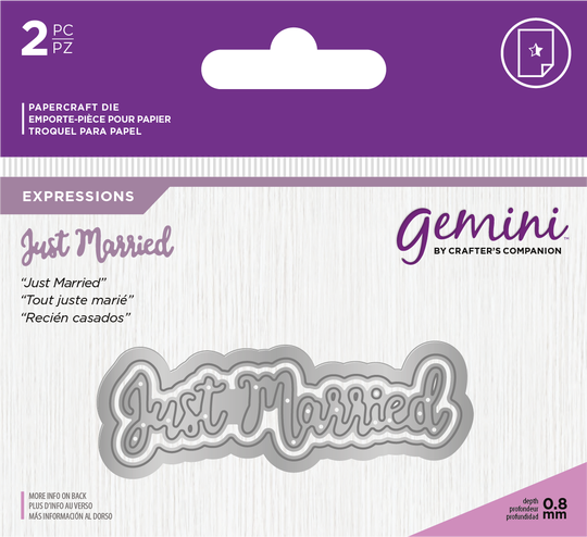 Crafters Companion – “JUST MARRIED” 2pc Gemini Mini Die Expressions - Die'sire Essentials Only Words Word Cutting Dies SALE